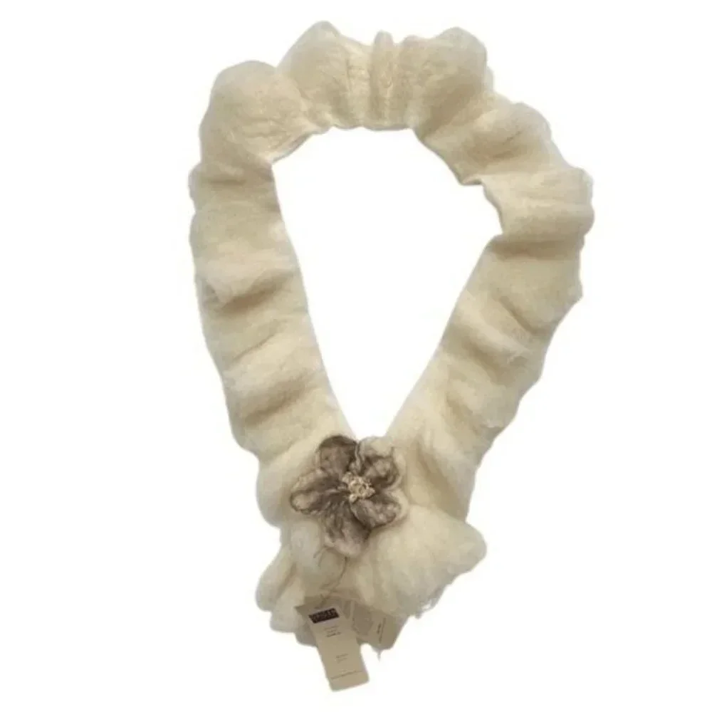 Handmade Nuno Felted Wool Scarf Wrap with Removable Felted Flower Pin NWT
